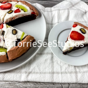 Fruit Pizza Brownie on Weathered Wood