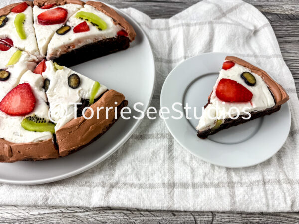 Fruit Pizza Brownie on Weathered Wood