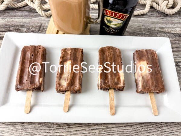 Baileys Pudding Pops on Weathered Wood