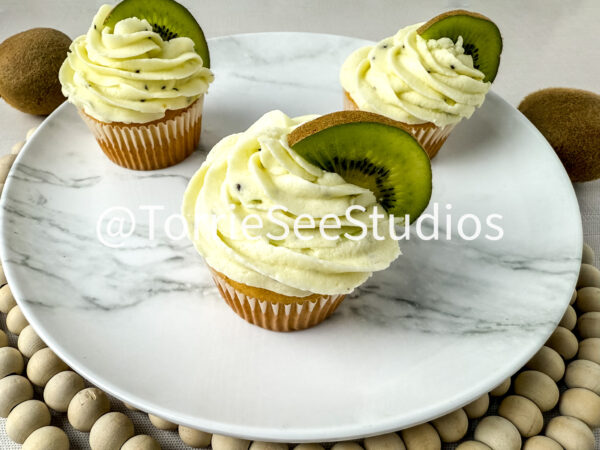 Almond Kiwi Cupcakes on Linen - Image 2