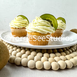 Almond Kiwi Cupcakes on Linen