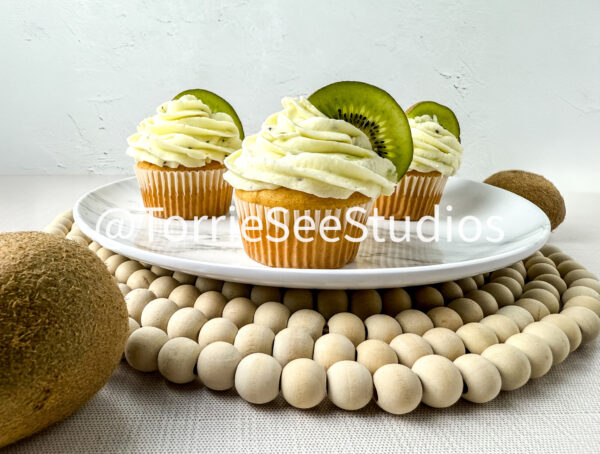 Almond Kiwi Cupcakes on Linen
