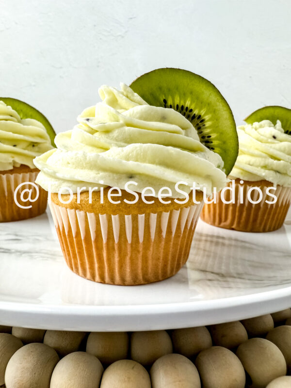 Almond Kiwi Cupcakes on Linen - Image 3