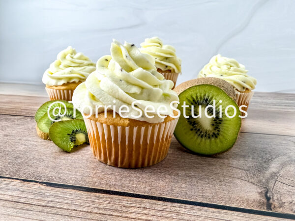 Almond Kiwi Cupcakes on Wood - Image 9