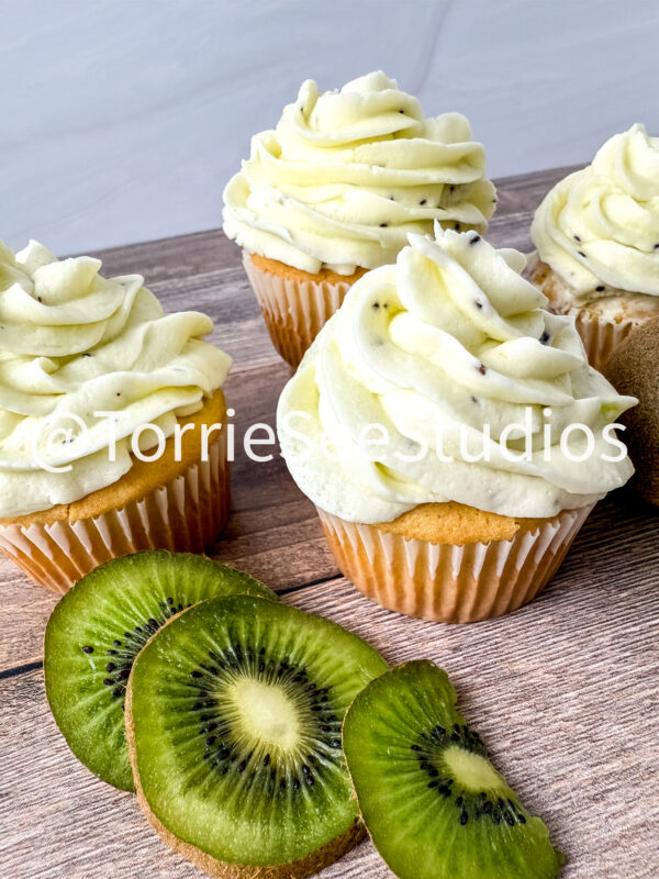 Almond Kiwi Cupcakes on Wood - Image 5