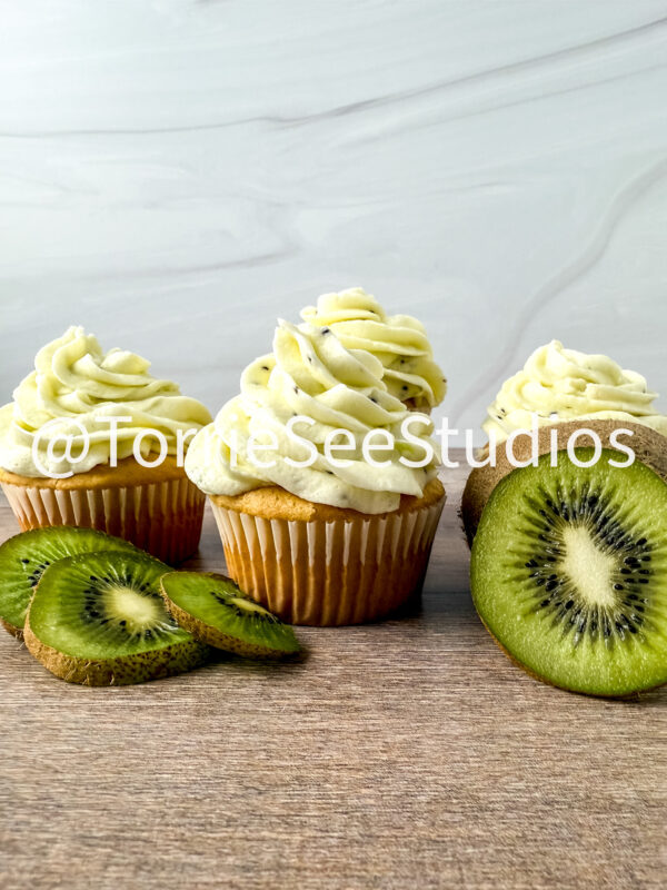 Almond Kiwi Cupcakes on Wood - Image 4