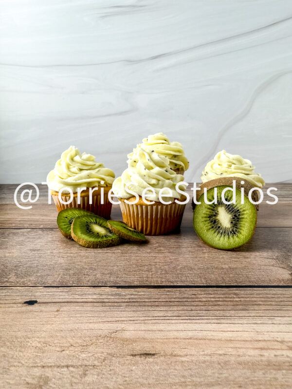 Almond Kiwi Cupcakes on Wood - Image 3