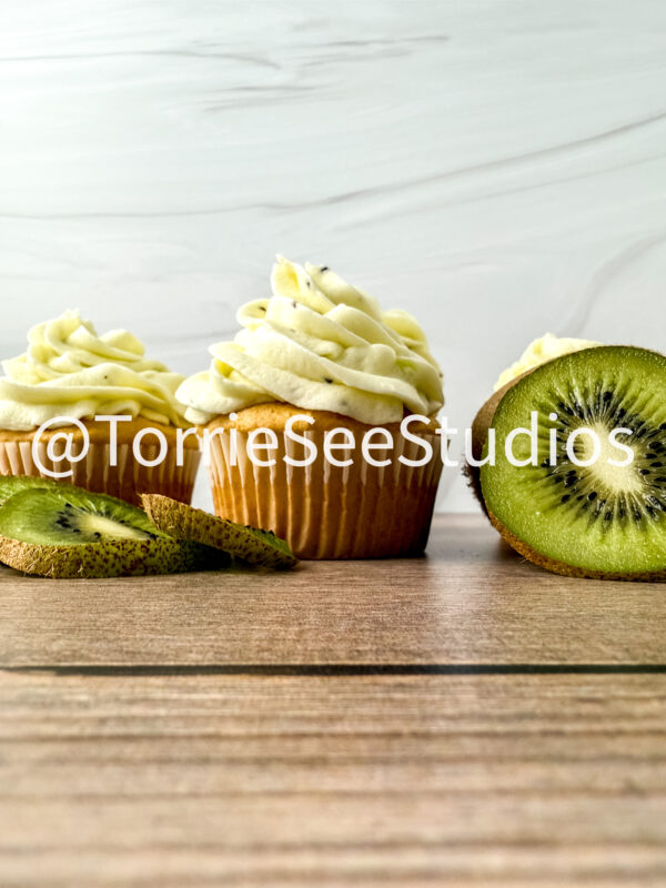 Almond Kiwi Cupcakes on Wood - Image 2