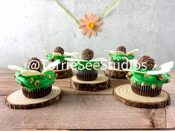 Rocher Flower Cupcakes on Wood