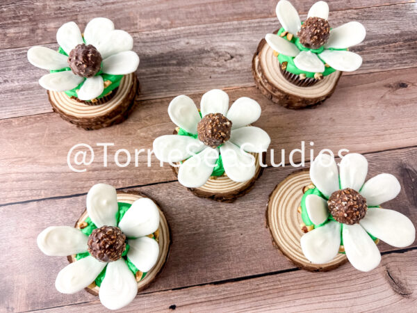 Rocher Flower Cupcakes on Wood - Image 10