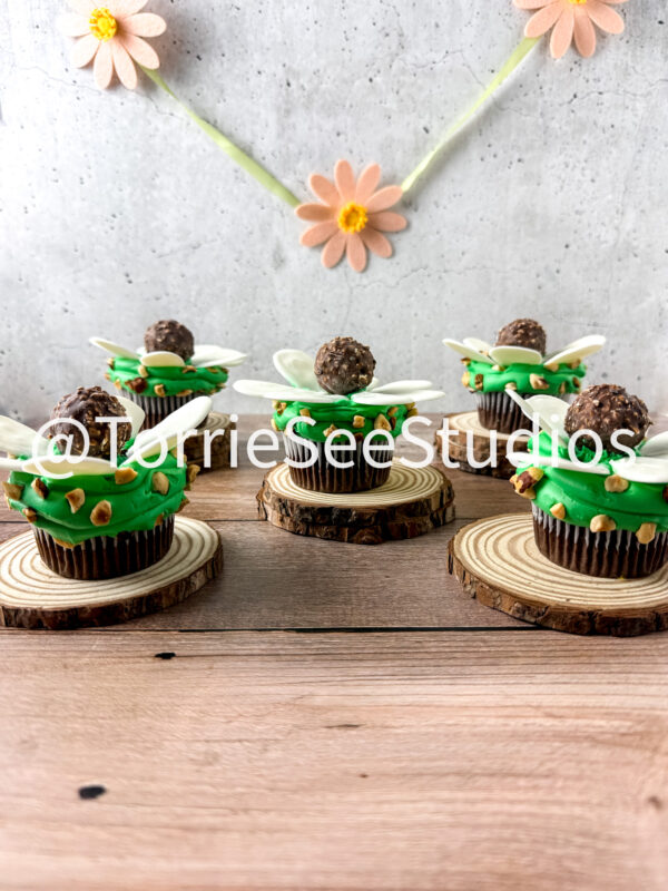 Rocher Flower Cupcakes on Wood - Image 9