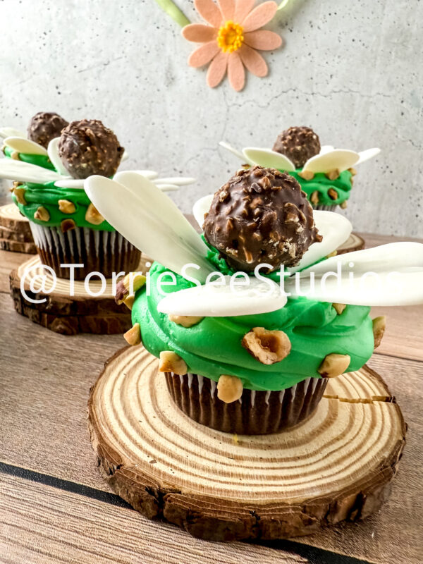 Rocher Flower Cupcakes on Wood - Image 7