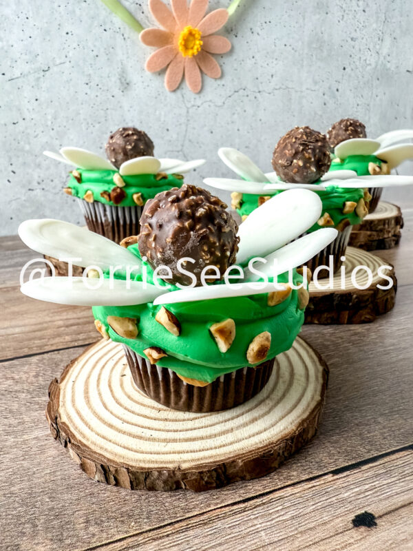 Rocher Flower Cupcakes on Wood - Image 6