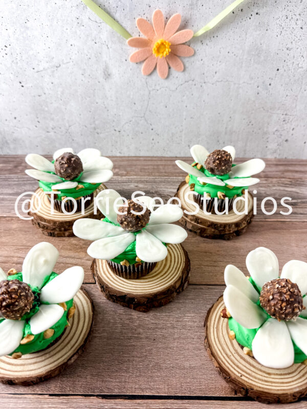 Rocher Flower Cupcakes on Wood - Image 3