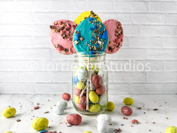Robin Easter Egg Malted Flavor Cookie Pops on Marble