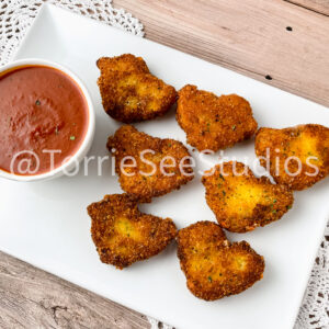 Fried Mozzarella Chicks on Wood