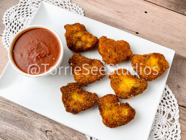 Fried Mozzarella Chicks on Wood