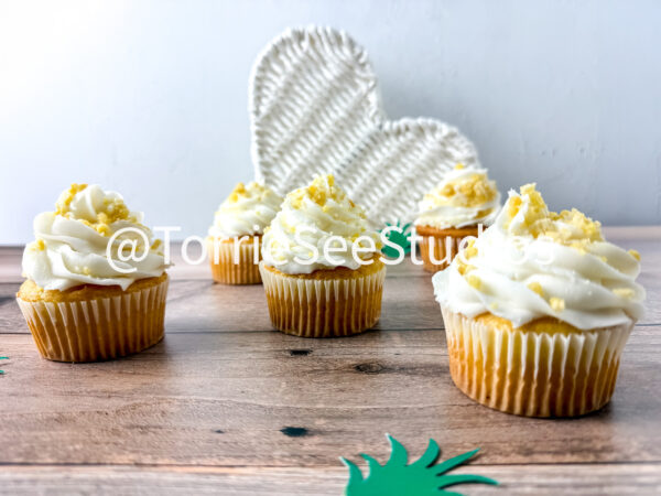 Pineapple Crunch Cupcakes on Wood