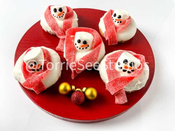 Melted Snowman Donuts on White