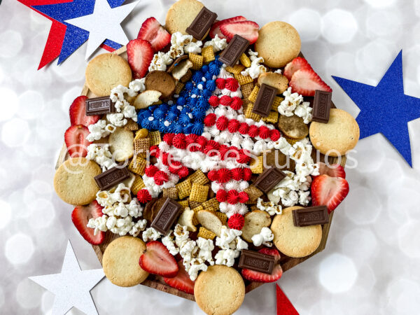 Star Red White and Blue Buttercream Board on Champagne Lights