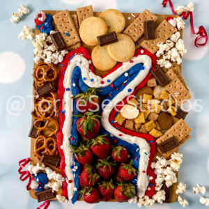 Red White and Blue Buttercream Trail Board on Blue Lights