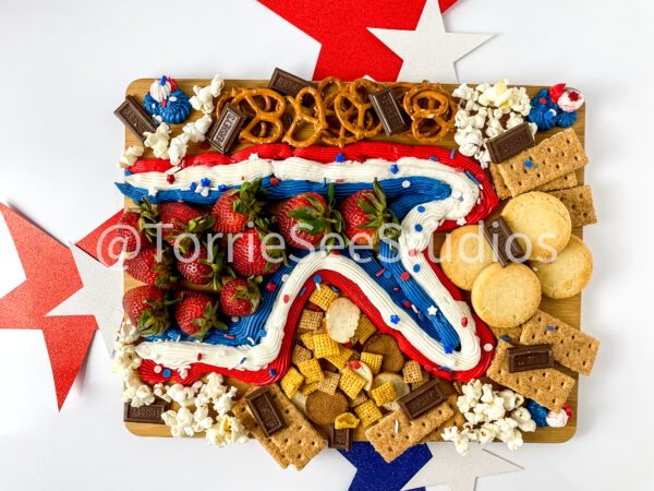 Red White and Blue Buttercream Trail Board on White