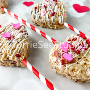 Strawberries and Cream Rice Cereal Treats Pops on Lights