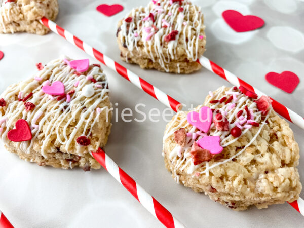 Strawberries and Cream Rice Cereal Treats Pops on Lights