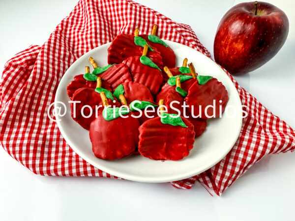 Chocolate Covered Chip Apples on White