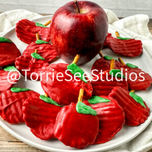 Chocolate Covered Chip Apples on Wood