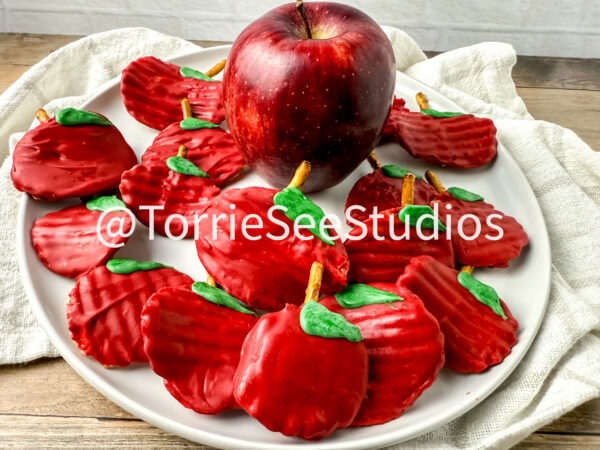 Chocolate Covered Chip Apples on Wood