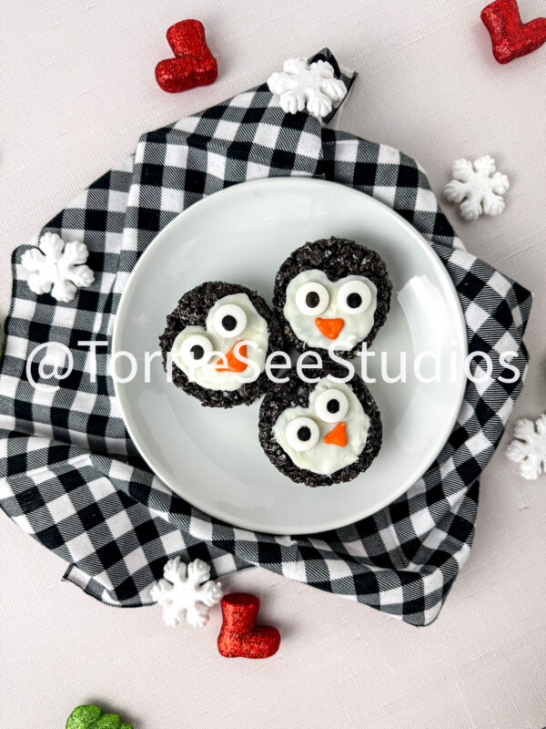 Penguin Chocolate Cookie Rice Cereal Treats on Linen - Image 7
