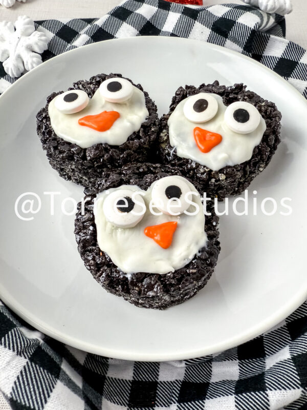 Penguin Chocolate Cookie Rice Cereal Treats on Linen - Image 6