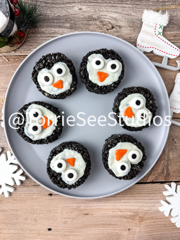 Penguin Chocolate Cookie Rice Cereal Treats on Wood - Image 8
