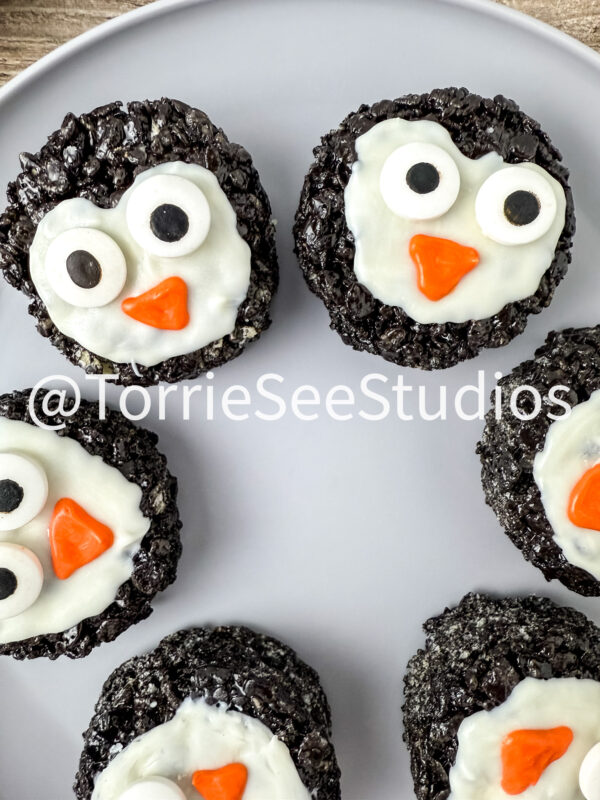 Penguin Chocolate Cookie Rice Cereal Treats on Wood - Image 7