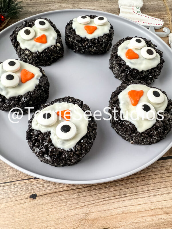 Penguin Chocolate Cookie Rice Cereal Treats on Wood - Image 5