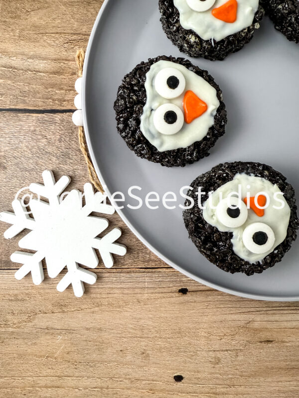 Penguin Chocolate Cookie Rice Cereal Treats on Wood - Image 4