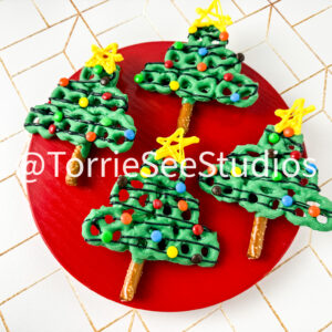 Pretzel Christmas Trees on Honey Tile