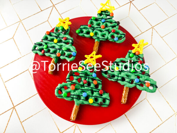 Pretzel Christmas Trees on Honey Tile