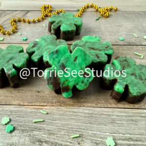 Mint Chocolate Shamrock Fudge on Wood