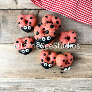 Ladybug Heart Cake Donuts on Wood