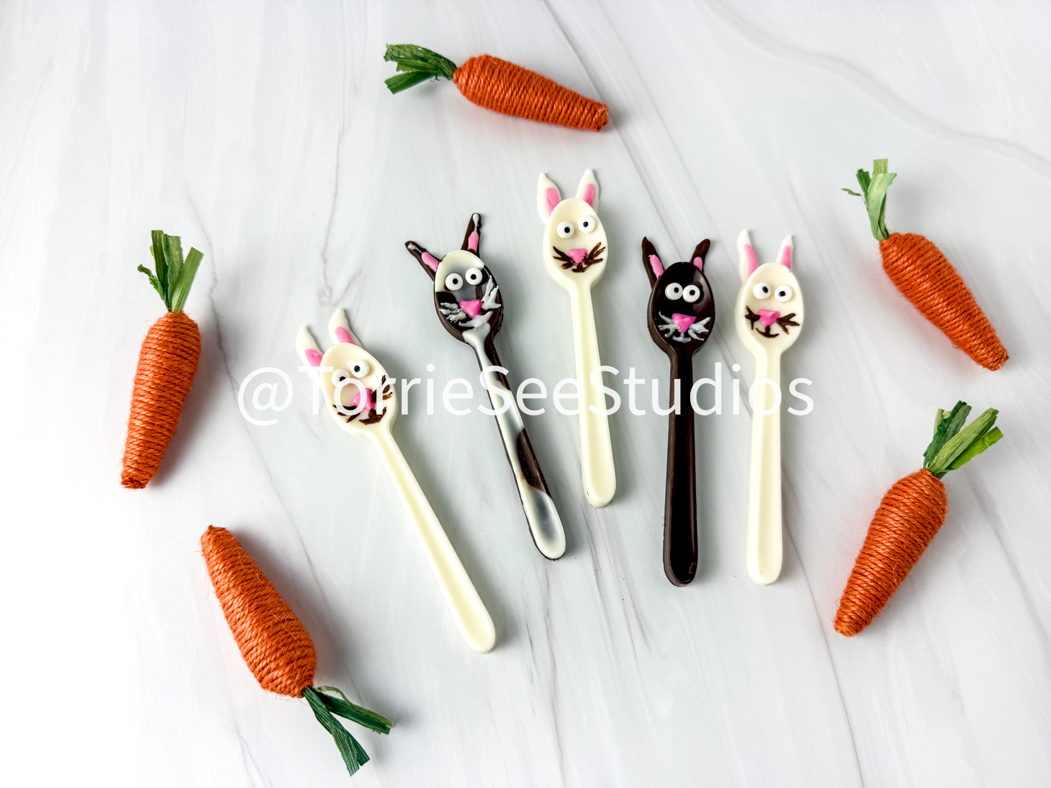 Bunny Chocolate Spoons on Sandstone