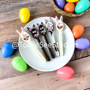 Bunny Chocolate Spoons on Wood