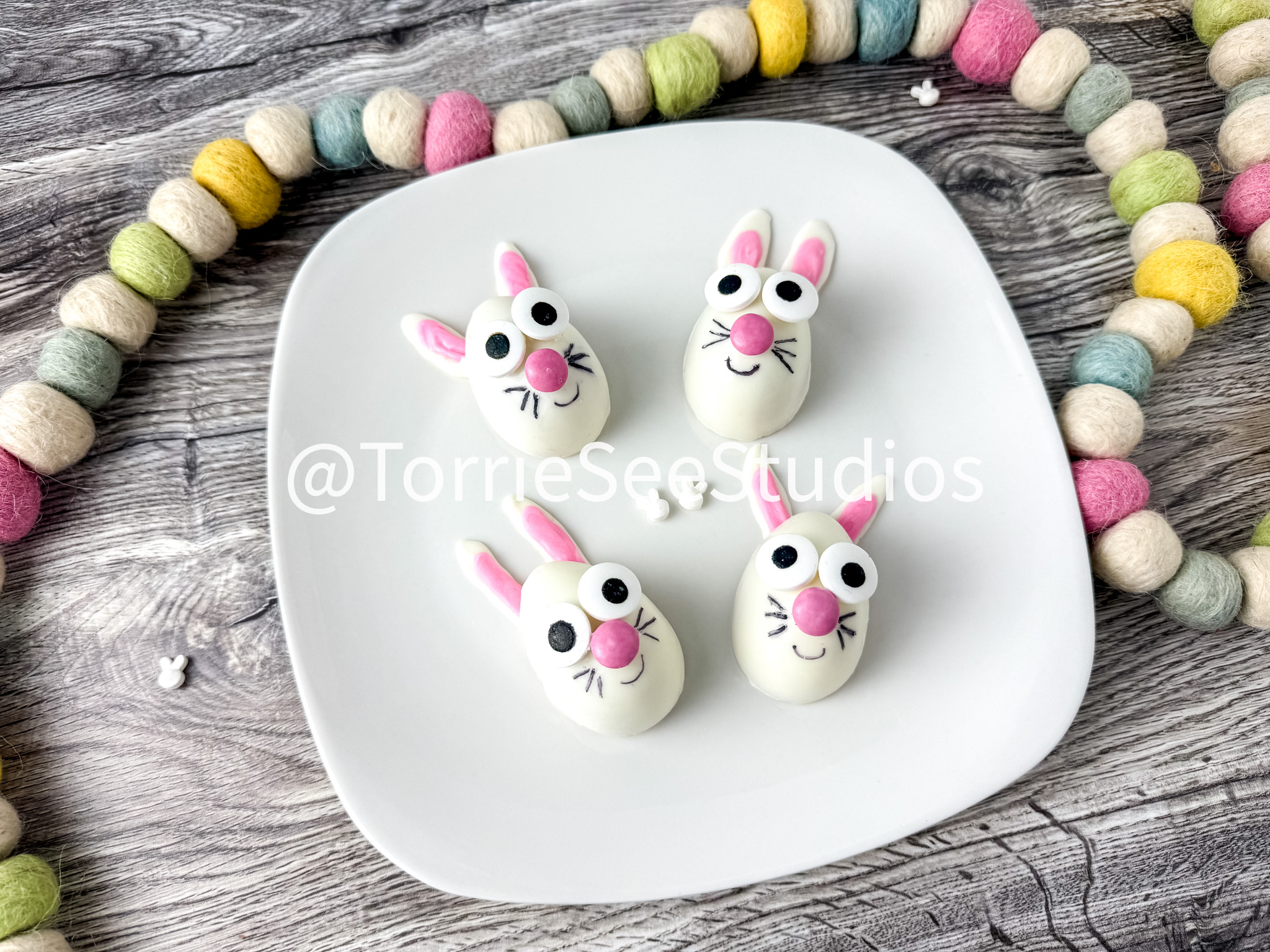 Strawberry Funfetti Bunnies on Weathered Wood