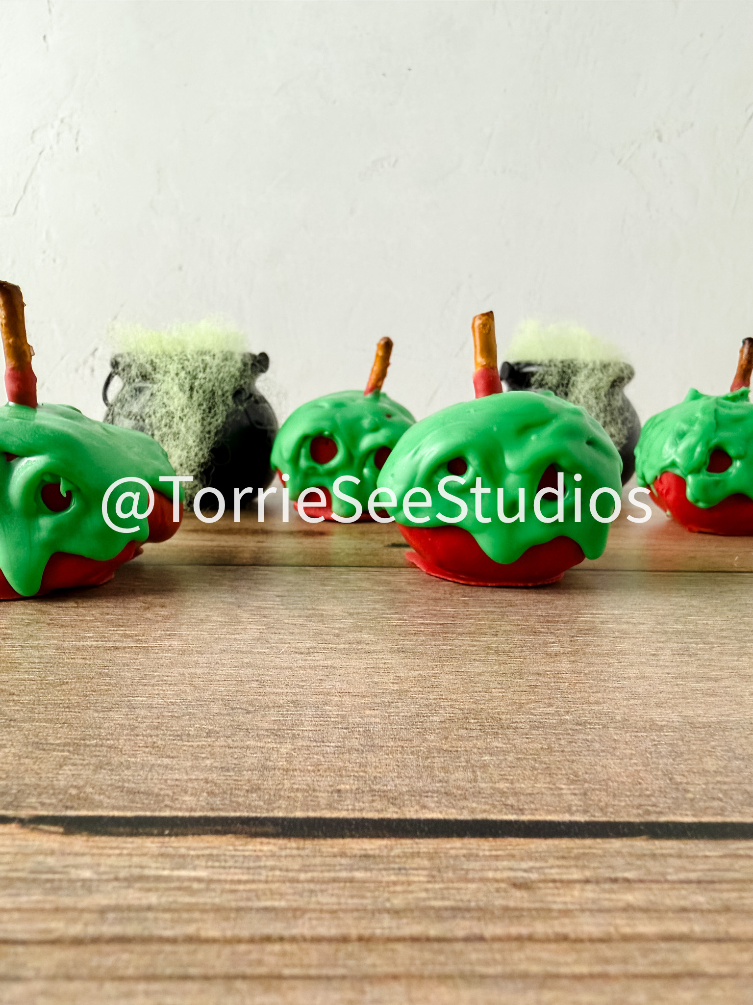 Halloween Apple Chocolate Covered Marshmallows on Wood - Image 7